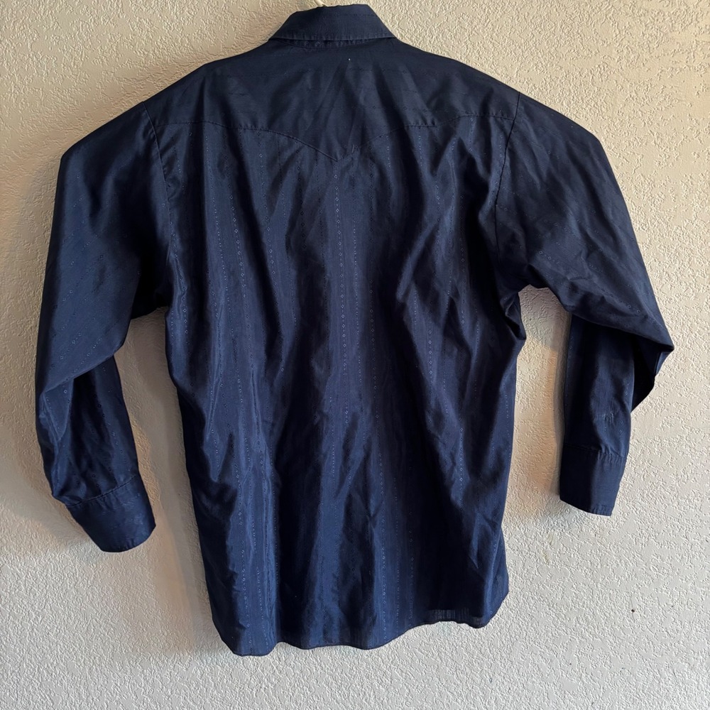 Vtg Panhandle Slim Mens Western Shirt Cowboy Navy Blue Pearl Snap 16.5 x 35 USA - Picture 4 of 6